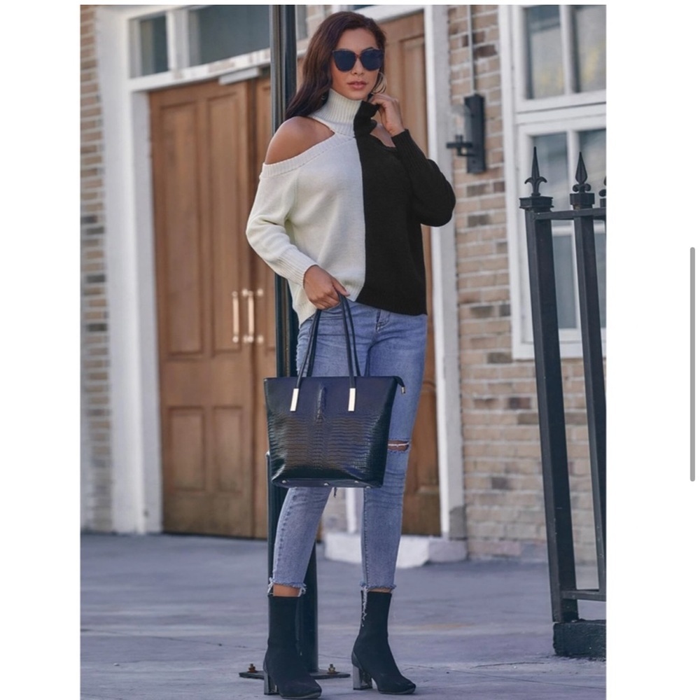Cold Shoulder Colorblock Sweater - Picture 4 of 7